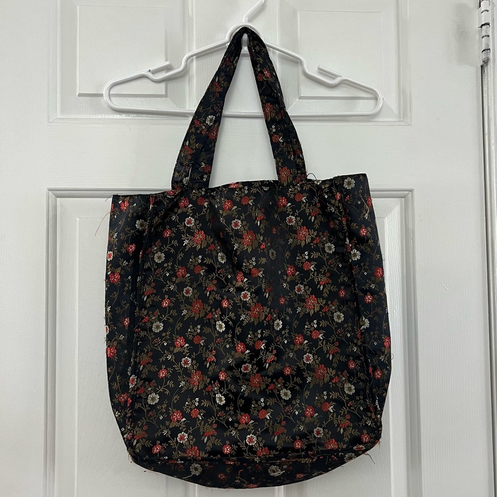 Vintage Floral Black Tote Bag